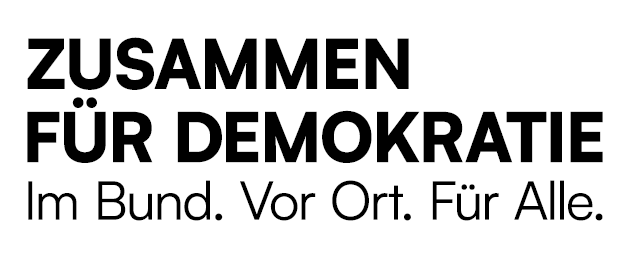 Logo des Bündnisses "Zusammen für Demokratie - Im Bund. Vor Ort. Für alle."