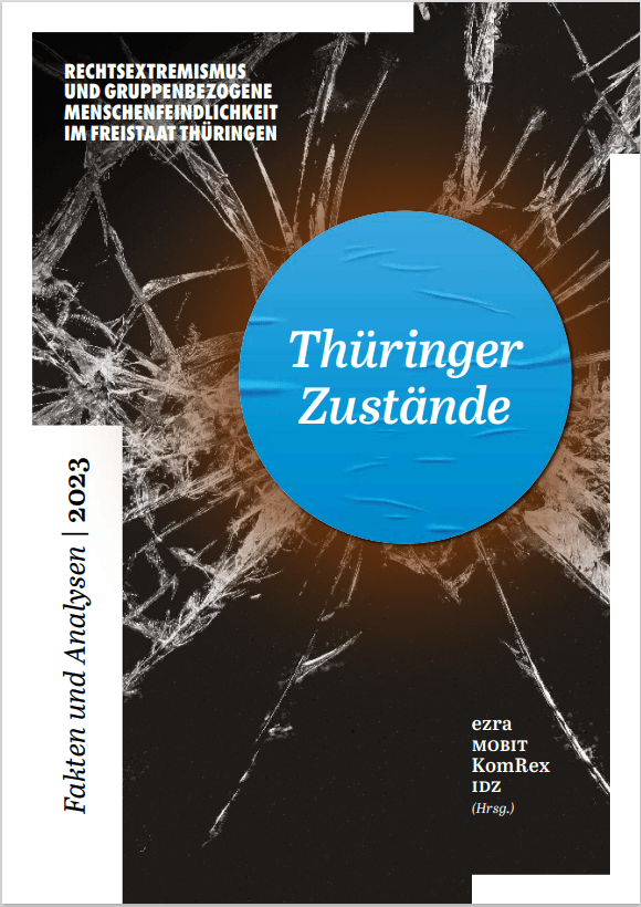 Cover der Thüringer Zustände 2023: eine zerbrochene Glasscheibe