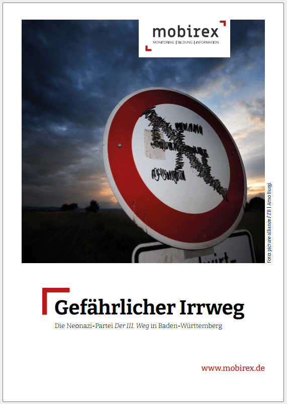 Cover der Broschüre: Ein durchgestrichenes Hakenkreuz auf einem Straßenschild